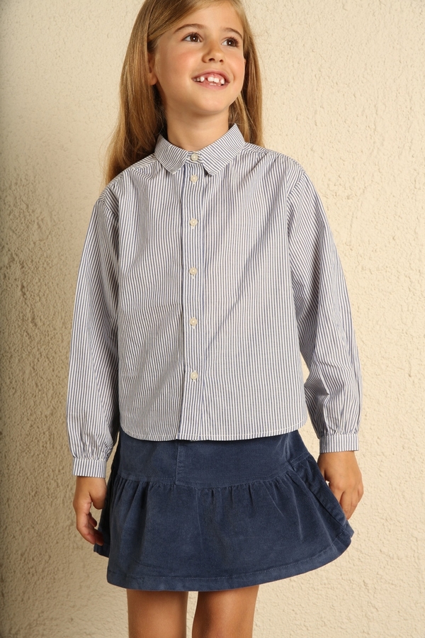 Flared blouse with straight co NAVY STRIPE