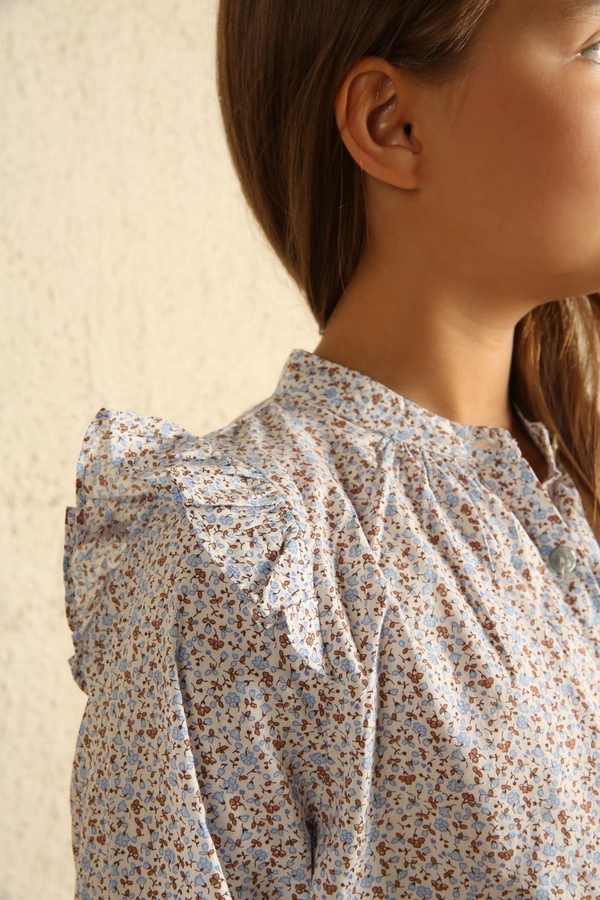 Blouse with mao collar bui BLUE FLOWER