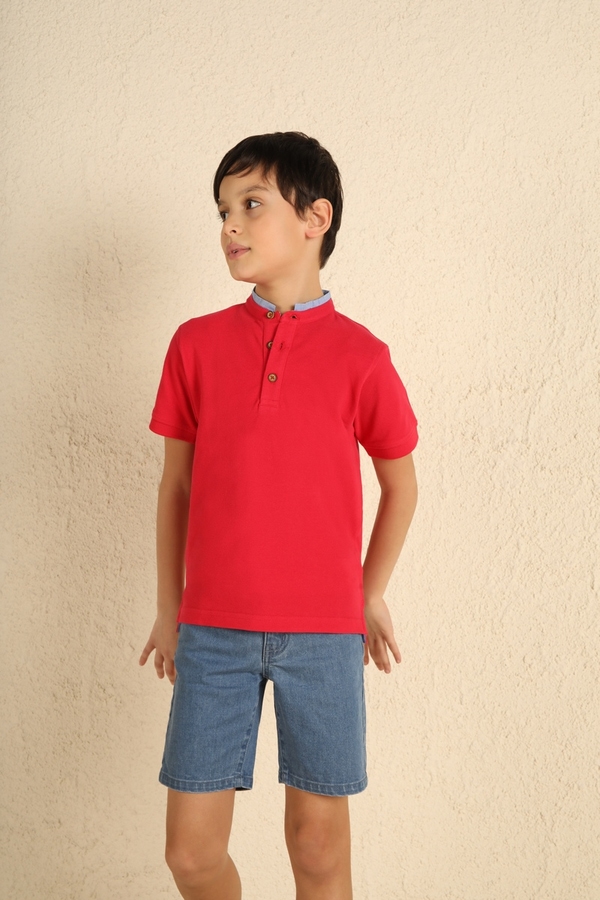 Polo shirt with mao collar bui RED