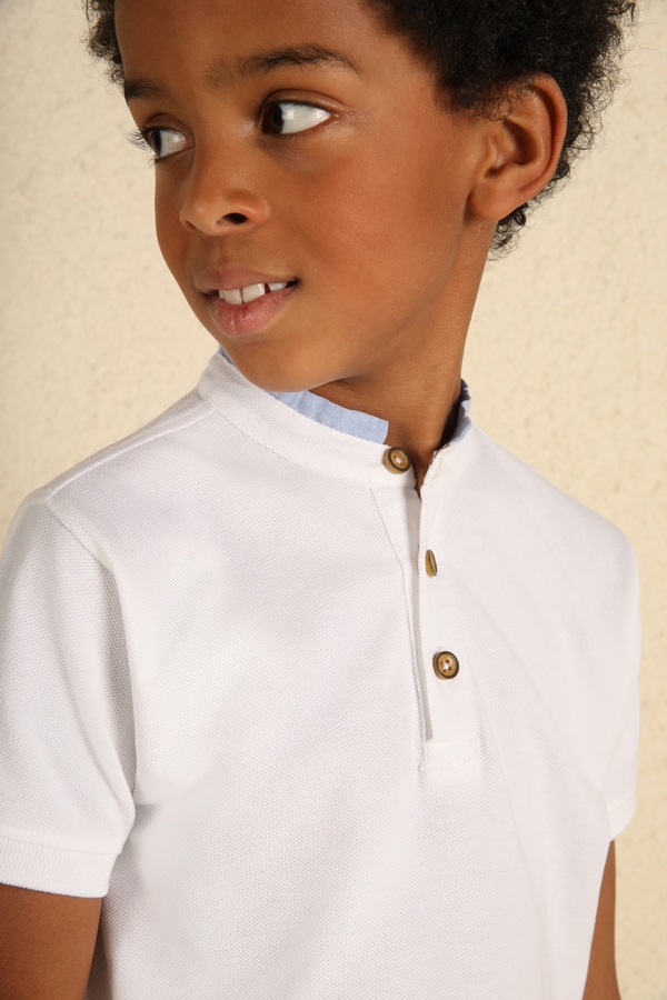 Polo shirt with mao collar bui WHITE