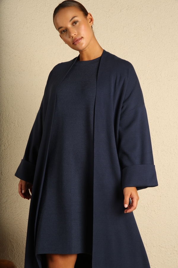 Long knitted coat NAVY LIGHT HEATHER