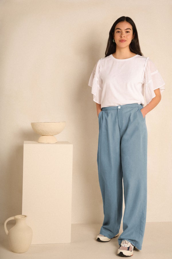Flared trousers BLUE LYOCELL